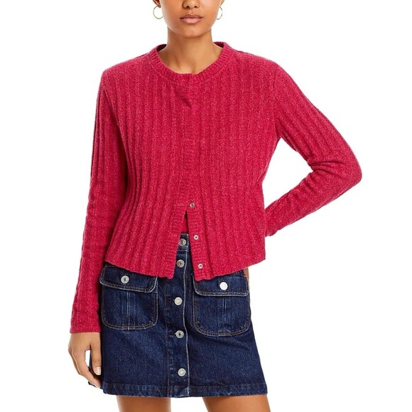 RE/DONE Terry Ribbed Cardigan Dragonfruit Pink Sweater Size Medium NWT $350 - Picture 1 of 10
